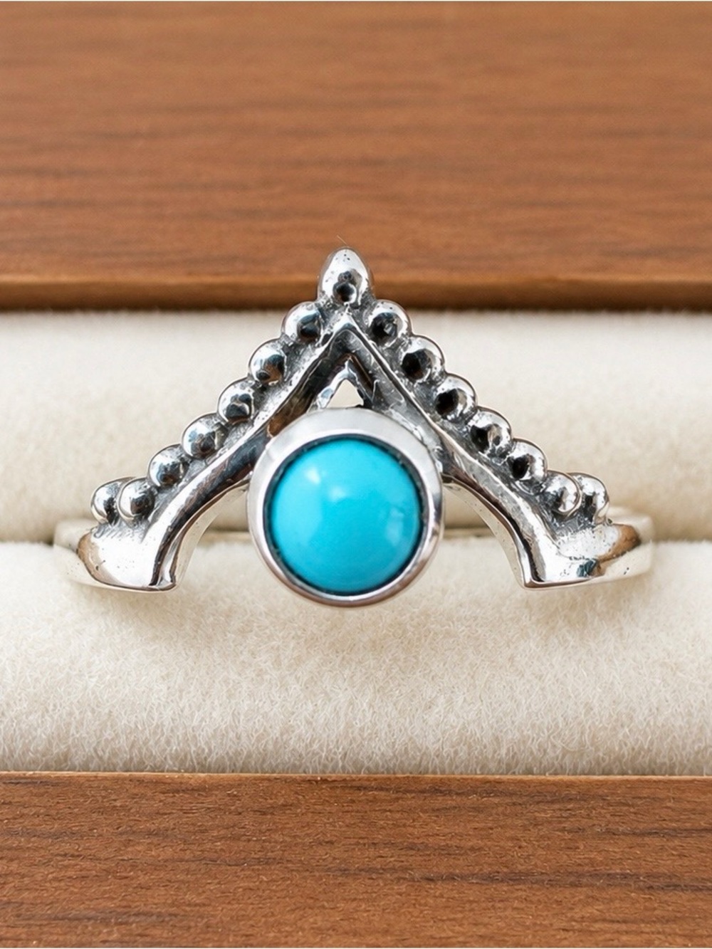Sterling Silver Turquoise V-Style Women's Ring